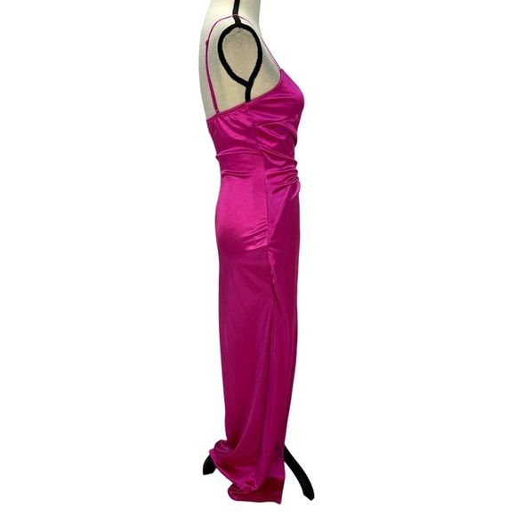 Love Nickie Lew Sleeveless Spaghetti Strap Side Ruched Midi Dress - Hot Pink -Sm - Picture 3 of 11